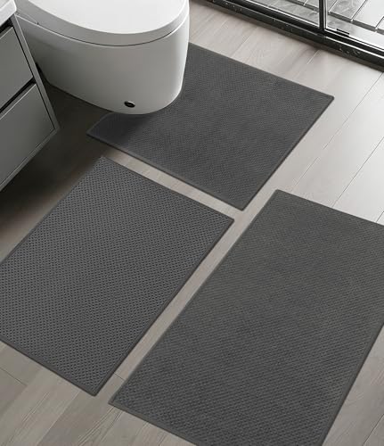 YIHOUSE Bathroom Rug Sets 3 Piece, Ultra Thin Quick Dry Bath Mat, Absorbent Bath Mat for Bathroom Non Slip Machine Washable Bath Rug (Dark Grey) - color: Dark Grey, size: 3 Pieces