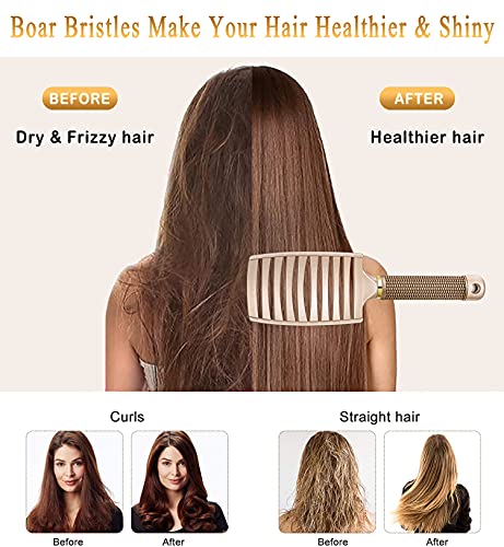 KTKUDY Detangling Brush Getting Knots Out without Pain - Boar & Nylon Bristles Hairbrush Make Hair Shiny & Healthier Vented Detangler Brush for Women Men Kids Wet and Dry Hair (Gold) - color: Gold