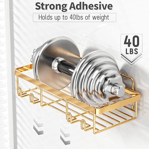 Liuoud 5 Pack Shower Caddy Organizer Rack Shelf for Inside Shower, Self Adhesive Wall Storage Basket Rustproof Stainless Steel Shampoo Holder Bathroom Accessory Decor Set, Gold - color: Gold