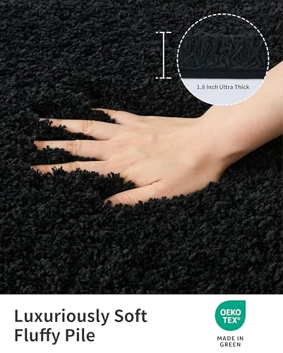 ILANGO Black Bathroom Rugs 48" × 24" Non Slip & Super Absorbent Extra Thick Soft, Washable Bath Mat for Floor, Microfiber Plush Shaggy Bath Rug with Rubber for Bathtub Shower Room Sink - color: Black, size: 2' x 4' (24''x48'' Bathroom Rug)