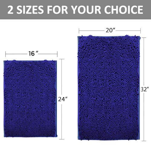 RUN HELIX Bath Rugs Non Slip Washable 2 Piece Non Slip Extra Absorbent Shaggy Chenille Bathroom Rugs and Mats Sets - color: Deep Blue, size: 32"L x 20"W + 24"L x 16"W