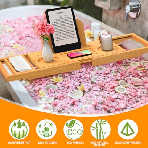 Premium Bamboo Bathtub Tray Caddy - Bath Tub Tray Table for Bathtub - Bath Caddy Tray for Bathtub, Expandable Size, Fits Most Bath Tubs - color: Natural(bamboo Wood Color)