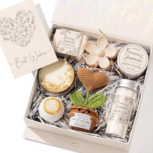 Spa Gifts for Women Bath Gift Set, Freesia & Jasmine Spa Gift Basket Home Bath Set Self Care Kit Care Package Thank You Birthday Mothers Day Easter Gifts for Women Her Mom Friend Sister Teen Girl Wife - color: Beige-Freesia & Jasmine