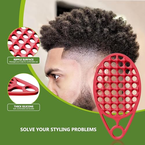 KOUPA Silicone Afro Twist Brush with Pick Comb - Easy Clean Dual-Sided Design with Textured Holes for Defined Afro Curls, Suitable for Coily Hair Men & Women, Red - color: Red