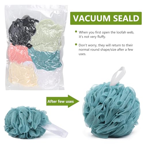 6 Pack Bath Sponge, 100g/pc XXL Large Mesh Pouf Shower Loofah Exfoliating Body Scrubber Shower Scrunchies