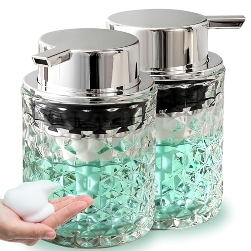 Malachi Foaming Hand Soap Dispenser, Refillable Clear Glass Foam Pump Bottle for Hand Soap, Dish Soap, Body Wash, Shampoo, Facial Cleanser & Baby Wash, Multi‑use for Bathroom, Kitchen & Commercial Use - color: Diamond Clear -2