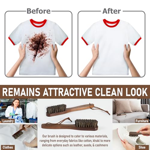 TAKAVU Horsehair Laundry Stain Brush Set, 2 Pack, Soft Bristle | Spot & Pre-Wash Cleaner for Delicate Fabrics, Clothes & Garments, Gentle Fabric Care, Removes Set-In Stains, Travel Use