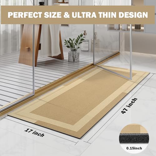 YDKGL Extra Long Non Slip Bathroom Runner Bath Mat, Rubber Backing Ultra Thin Bath Rug Fit Under Door Quick Dry Super Absorbent Washable Shower Mat for Bathroom Floor Bathtub Sink, Brown 17"x47" - color: A- Brown, size: 17” x 47“