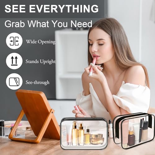 Clear Toiletry Bag, 12 Pack TSA Approved Toiletry Bag Carry on Travel Accessories Bag, Quart Size Bag for 3-1-1 Liquids Airport Airline Compliant Clear Makeup Bag with Metal Zipper (Black Bags) - style: Black Bags