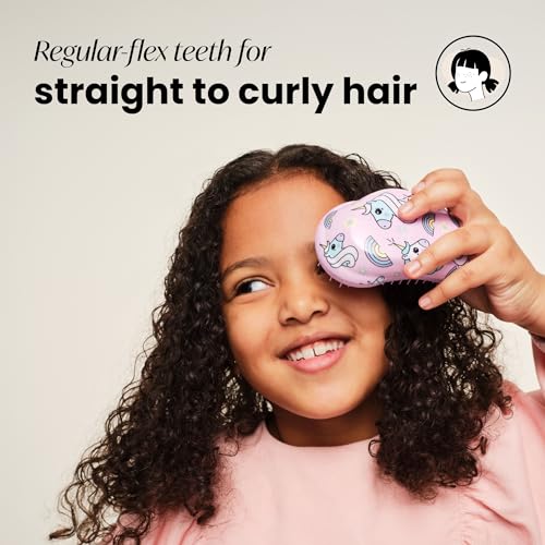 Tangle Teezer Original Detangler Mini Hair Brush for Kids, Unicorn Magic | Travel-size detangling hair brush, gentle on tender scalps; detangles wet or dry hair with no tugging, great for kids - color: Unicorn Magic, size: Mini