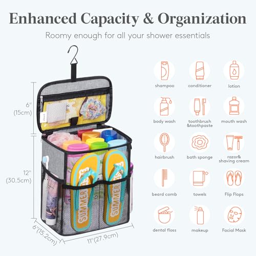 Lifewit Shower Caddy Portable, Toiletry Bag with Handle and 3 Mesh Pockets, Quick Dry Hanging Organizer for Bathroom, Gym, Travel, Camping, College Dorm Room Essentials for Women Men, Grey - color: Grey
