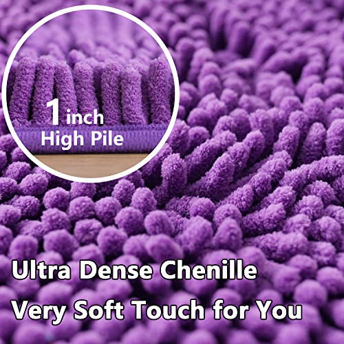 Bathroom Rugs Chenille 3-Piece Extra Soft and Absorbent Shag Bathroom Rugs, Machine Wash Mat, Strong PVC Non-Slip Underside, Plush Carpet Mats (Violet) - color: Violet, size: 2'8" x 1'8" (16x24"+20x32"+20x20"U shape）