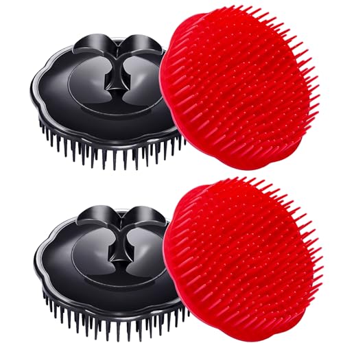 Hair Scalp Brush Dandruff Cleaning Brush Shower Scalp Shampoo Brush Scalp Massager Pack of 4 (Black and red) - color: Black and Red