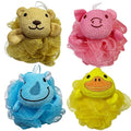 (4 Pack) Lovely Animal Design Kids Exfoliating Bath Scrubber Body Scrubber Shower Ball for Baby Toddler Kids Gentle Exfoliating Bath Sponge Loofah Pouf in Colorful Design (Joyful TERRICOLE) - style: joyful TERRICOLE