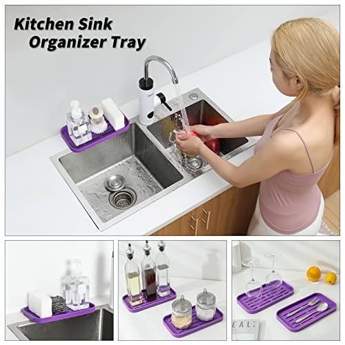 MicoYang Silicone Kitchen Sink Organizer Tray for Multiple Usage,Eco-Friendly Sponges Holder for Kitchen Bathroom Counter or Sink,Dish Soap Dispenser,Scrubber,Bottle,Cup (Purple, 10"×5.3") - color: Purple, size: 10" x 5.3" x 0.7"