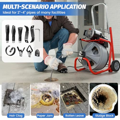 9-Piece Drain Snake Drill Attachment Kit, Drain Auger Replacement Heads with Hex Wrench for 5/16in-3/4in Cable, Fits 50ft-100ft Machines, Clog Remover Tool for Sink, Shower, Pipe and Sewer