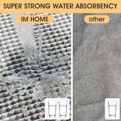 IM HOME Waffle Bath Mat Set 3 Piece Darkgrey & Cream,Woven Modern Bath Rug Mats, Absorbent Non Slip Bath Floor Mat, Soft Washable Boho Bath Rugs with Tassels for Bathroom, Bedroom, Kitchen, Tub