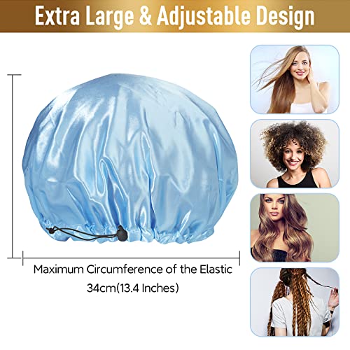 Waterproof Shower Caps, Shower Cap for Women Long Hair, Curly Hair, Short Hair Adjustable Washable Extra Large Bathing Hair Cap for Shower, Comfortable Shower Hat for Showering - color: Blue, size: X-Large