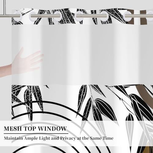 Boho Mid Century No Hook Boho Shower Curtain with Snap in Liner | 71x74 Inch, Abstract Geomrtric Shower Curtains for Boho Modern Bathroom, Mesh Top Window Waterproof Washable Fabric - color: Boho