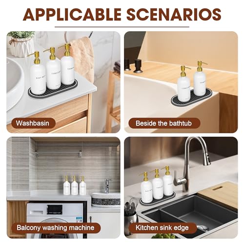 White Glass Shampoo and Conditioner Dispenser Set –16.9oz Refillable Bottles with Stainless Steel Pump, Non-Slip Mat & Waterproof Labels –Shampoo Conditioner Body Wash Dispenser for Shower - color: White