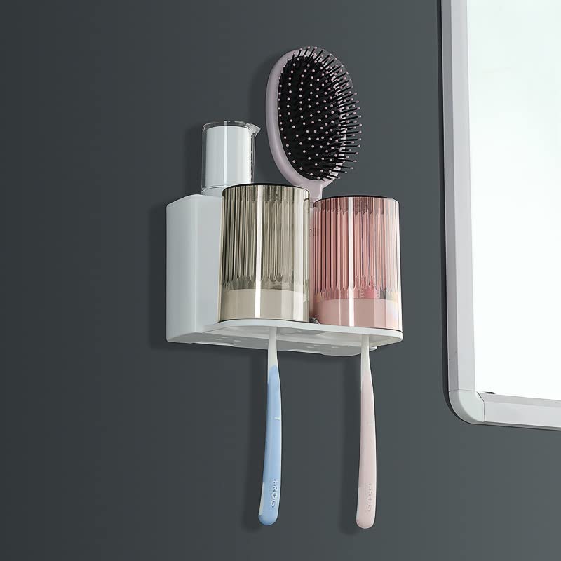 𝟐𝟎𝟐𝟔 𝐔𝐩𝐠𝐫𝐚𝐝𝐞𝐝 So Nice Toothbrush Holders for bathrooms Accessories Wall Mounted,Electric Shower Toothbrush Holder White Plastic toothbrushes Holder Set for Kids with 2 Cups - color: 2cups