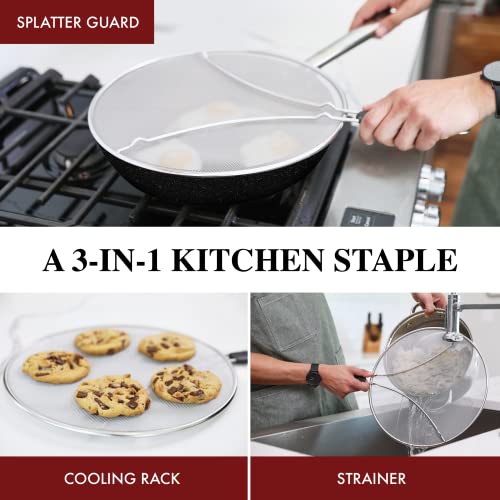 Splatter Screen for Frying Pan - 15 Inch Stainless Steel Grease Splatter Guard - Cover Oil Splash when Sizzling Bacon, Cooking Fried Chicken or Popcorn - size: 15 Inch