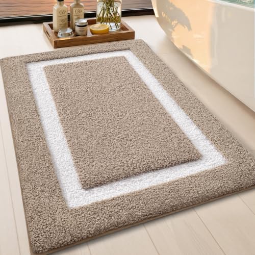 Color&Geometry Extra Soft Bathroom Rugs 30x20, Absorbent Microfiber Bath Rug, Non-Slip Bathroom mat, Washable Plush Bath Mats for Bathroom, Shower, Bathtub, Laundry, Khaki White - color: K, size: 20"x32"
