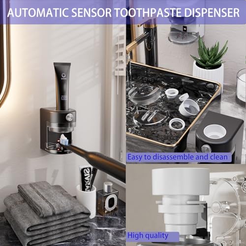 Toothpaste Squeezer, Bathroom Wall Mounted Electric Toothpaste Dispenser with Adjustable Toothpaste Dispensing Amount, Automatic Toothpaste Dispenser for Adults and Kids (Black) - color: Black