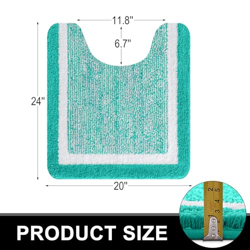 OLANLY Toilet Rugs U-Shaped 24x20, Extra Soft and Absorbent Microfiber Bathroom Rugs, Non-Slip, Machine Wash Dry, Plush Shaggy Contour Bath Mats for Toilet Base, Green - color: Green and White, size: 24" X 20" Contour Rug