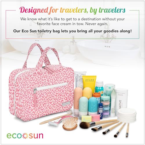 Eco Sun Hanging Travel Toiletry Bag — Designed in Hawaii — Water-resistant Travel Organizer for Bathroom Accessories (Pink Leopard) - color: Pink Leopard