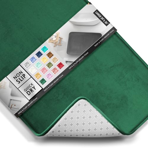 Clara Clark Bathroom Rugs, Velvet Memory Foam Bath Mat, Non-Slip Bath Rugs, Machine Wash, Dries Quickly, Ultra Soft Plush Bath Mats for Bathroom, - color: Hunter Green, style: 24 x 36