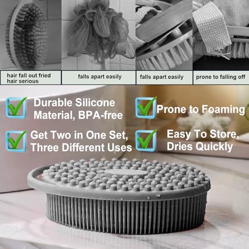 RamPula Silicone Body Scrubber, Silicone Loofah, Bath Cleaning Scrubber, Shower Sponge Glove, Exfoliating Body Brush for Wet or Dry Brushing, More Hygienic Than Traditional Loofah (Black and Grey) - color: Black and Grey