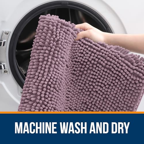 OLANLY Toilet Rugs U-Shaped 20x20, Extra Soft Absorbent Chenille Contour Bathroom Rugs for Toilet, Dry Quickly, Machine Washable, Non-Slip Bath Mat, Deep Plum - color: Deep Plum, size: 20" X 20" Contour Rug