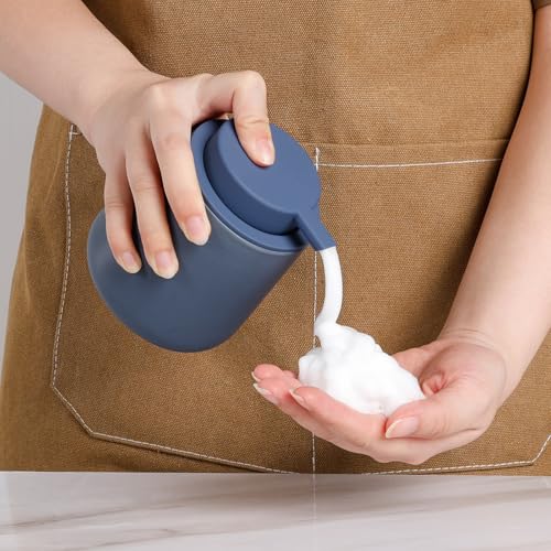 Bosilunlife Ceramic Foaming Soap Dispenser - 12Oz Bathroom Countertop Kitchen Dish Soap Pump Dispenser Foam Soap Dispenser - Matte Blue - color: Matte Blue