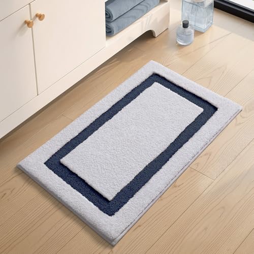 Color&Geometry White Bathroom Rugs 24x16, Extra Soft Absorbent Microfiber Bath Rug, Non-Slip Bathroom mat, Washable Plush Bath Mats for Bathroom, Shower, Bathtub, Laundry, Small, White Blue - color: E, size: 16"x24"（small）