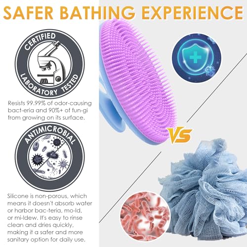 INNERNEED Magnetic Silicone Body Scrubber, Hygienic Shower Brush, Purple | Gentle Exfoliating & Deep Cleansing Body Brush for Daily Shower, Skin Vitality - color: Purple