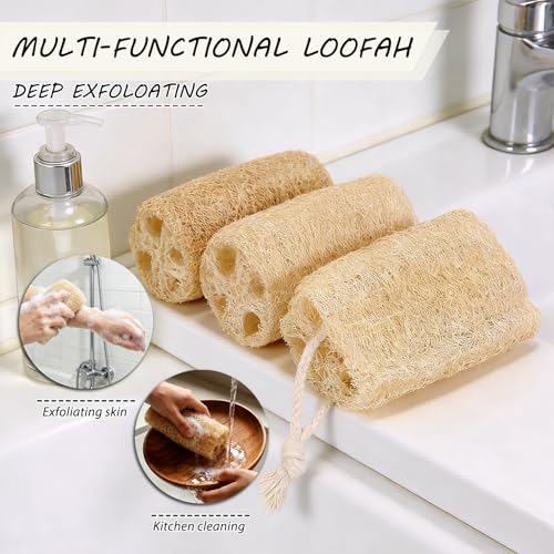 Natural Loofah Sponge Organic Loofa Set 6 Pack,Exfoliating Body Scrubber Shower Luffa Men and Women for Bath Cleaning Skin Back and Face Eco Tool - color: 6-pack