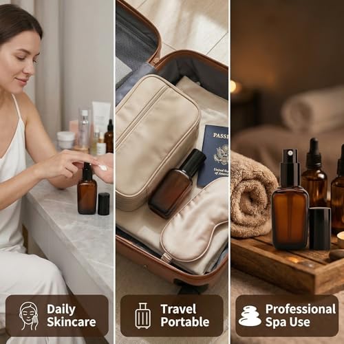 ericotry 3PCS 10ml Empty Refillable Square Amber Glass Cream Lotion Pump Bottles for Makeup Face Cream Facial Cleanser Toiletries Toner Liquid Travel Containers Emulsion Essential Oil Dispenser - size: 10ML