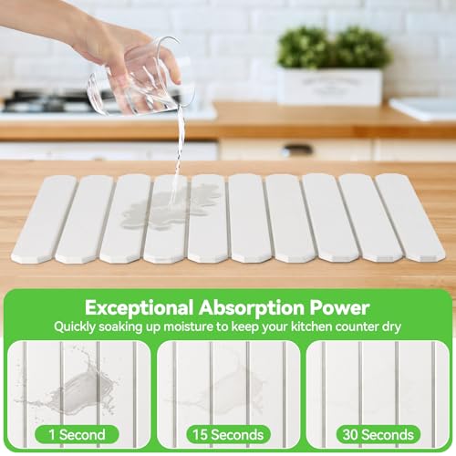 Large Stone Drying Mat for Kitchen Counter, Collapsible Quick Dry Stone Bath Mats for Bathroom, Trapezoidal Absorbent Diatomaceous Earth Dish Stone Mat for Dishes Cookware Countertop, 23.23''x15.4''