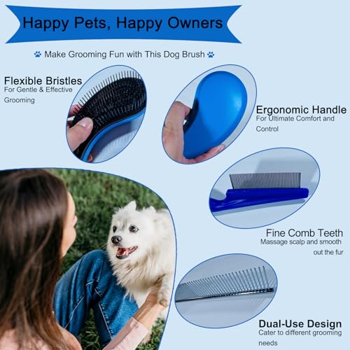 3 PCS Puppy Brush Grooming Kit, Stainless Steel Flea Comb, Fit for Yorkie, Shih Tzu, Maltipoo, Soft Bristle (Blue) - color: Blue