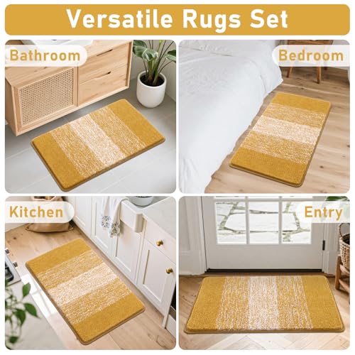 Bsmathom Bathroom Rug Set Bath Rugs Microfiber Non Slip Bathroom Set 4 Piece with Toilet Cover, Washable Absorbent Bath Mat, Mustard - color: Mustard, size: 18"x26"+18"x48"+U20"x24"+Cover19"x21"