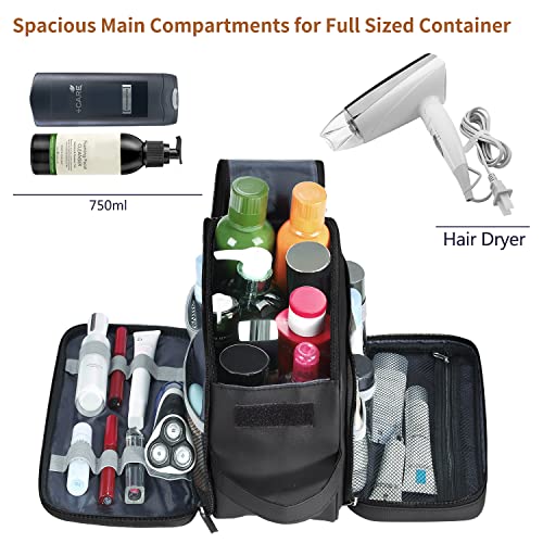 Buruis Extra Large Toiletry Bag for Men, Travel Toiletry Organizer Dopp Kit Water-resistant Shaving Bags, PU Leather Cosmetic Bathroom Shower Bag for Toiletries, Grooming, Accessories (Black) - color: Black