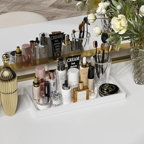 ZHWS Bathroom Vanity Tray for Countertop Perfume Makeup Jewelry Candle Decor, Kitchen Tray for Soap Dispenser Spice Salt, Large Tray for Toilet Tank Paper, Serving Nightstand White 13”x6.5” - color: White, size: 13" x 6.5" x 1.1"