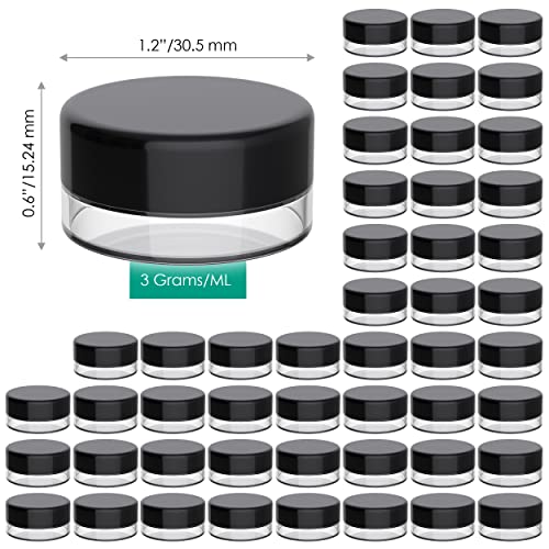 Houseables Sample Containers, Lip Balm Containers, Sample Jars, Mini Jars with Lids, Small, Empty for Makeup, Powder, Gloss, Cosmetic, Tiny, Chapstick, Dab, Wax, Scrub, Little, Plastic, 3 Gram, 50 PK - color: Black, size: 50 Pack