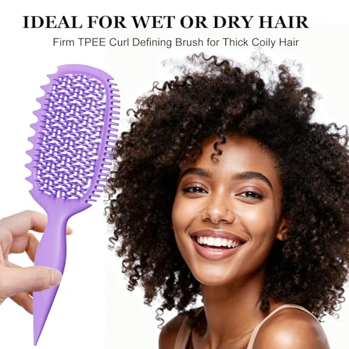 Curl Defining Brush for Thick Coily Hair, Firm-Bristle TPEE Detangling Brush for Coarse 4A–4C Curls, Dual-Sided Wide & Narrow Tooth Brush for Wet & Dry Curl Shaping– Women & Men (2054-Pale Lilac) - color: 2054-Pale Lilac
