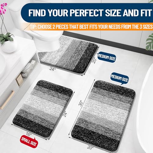 OLANLY Bathroom Rug Set 2 Piece, Soft Absorbent Microfiber Bath Mats and U-Shaped Contour Toilet Rug, Non-Slip, Machine Wash Dry, Plush Shaggy Bath Mats for Bathroom (24"x16"+24"x20", Black) - color: Black, size: 24" X 16" + U24" X 20"