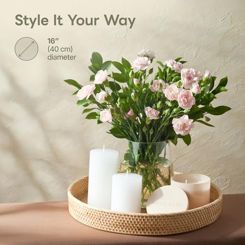 Round Rattan Tray 16" — Hand-Woven Wicker Tray for Home Decor (Natural Rattan Color) - color: Natural, size: 16"