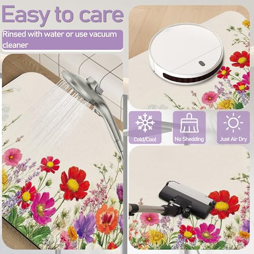 Wildflowers Plants Bathroom Rug, Rapid Dry Absorbent with Non-Slip Rubber Base Bath Mats for Bathroom 17"x30" - color: Wildflowers Plants