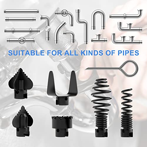 FEITON 7PCS Drain Cleaner Combination Cutter Head Set,16mm Manganese Steel Spring Automatic Locking Drain Dredging Cutter Head Accessories for Drain Cleaning Machines - color: Cutter Head 7PCS