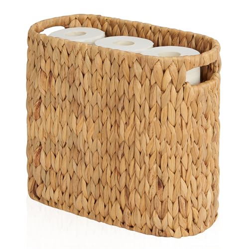 Toilet Paper Storage for 9 Rolls, Water Hyacinth Wicker Toilet Paper Storage Holder, Toilet Paper Basket with Built-in Handles - size: for 9 Rolls